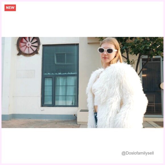 Plus Size Faux Fur Jacket Winter Coat Long Sleeve with Pockets - Picture 6 of 6